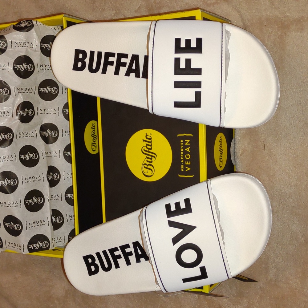 👣BUFFALO 💮White Riley Slides "Love Life"footwear - Picture 9 of 15